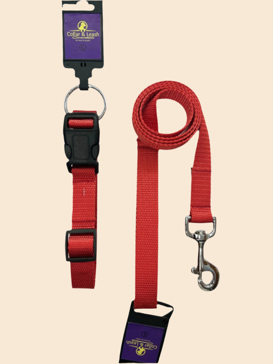 Pet Walk Essential Collar & Leash Combo Set - Red