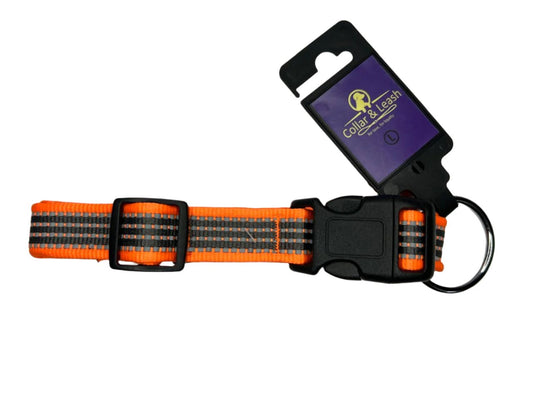 Premium Reflective Collar & Classic Leash Combo Set - Orange