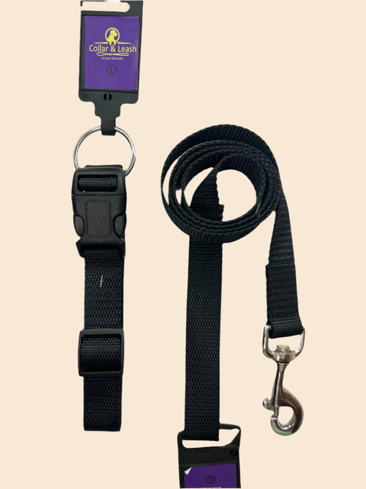 Pet Walk Essential Collar & Leash Combo Set - Black