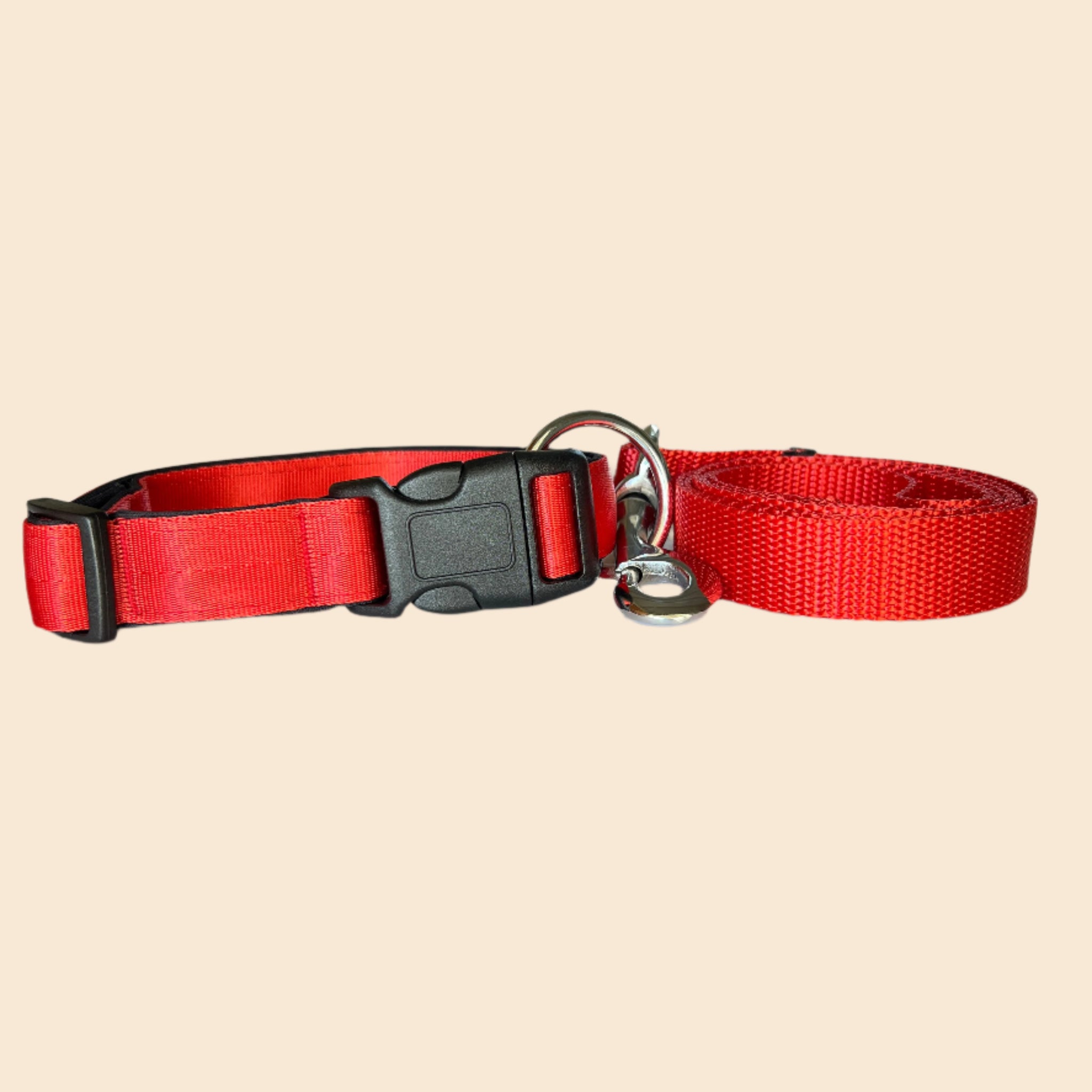 Soft Padded Collar & Classic Leash Combo - Red