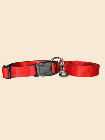 Soft Padded Collar & Classic Leash Combo - Red