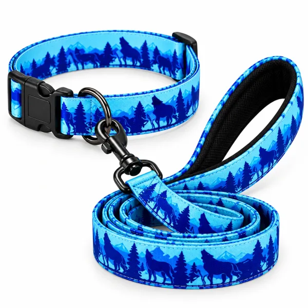 Digital Print Collar & Leash Set | Mountain Pack Design | L - 25-50 kg |