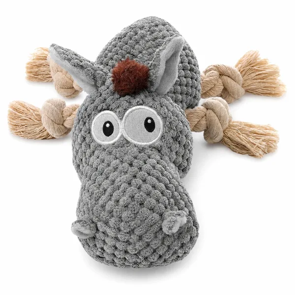 Grey Donkey Squeaky Dog Plush Rope Toy | All Dogs |
