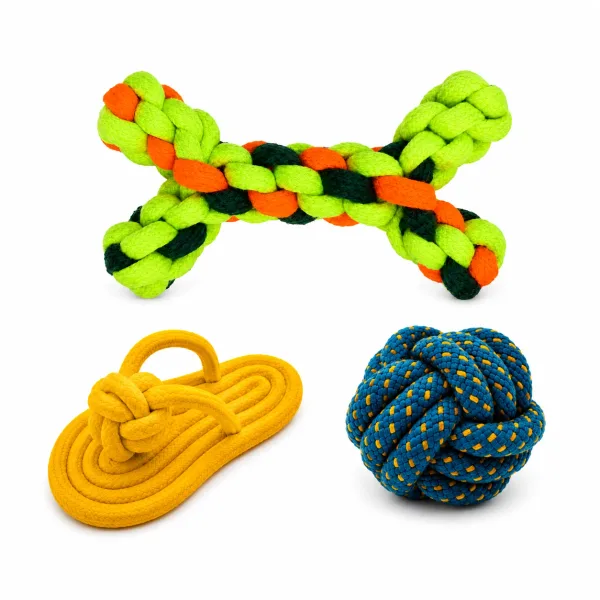 Puppy Fun Rope Ball, Slipper Set and Knotted Bone (Color may vary)