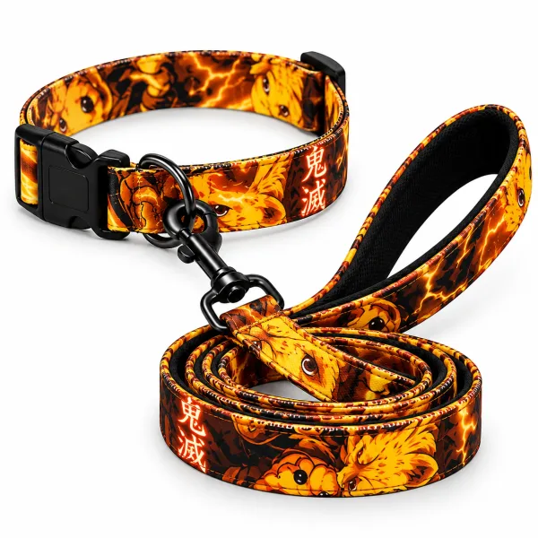 Digital Print Collar & Leash Set | Demon Spirit Design | L - 25-50 kg | 