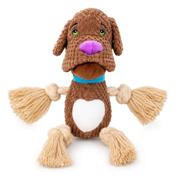 Brown Bulldog Plush Squeaky Rope Toy | All Dogs | 